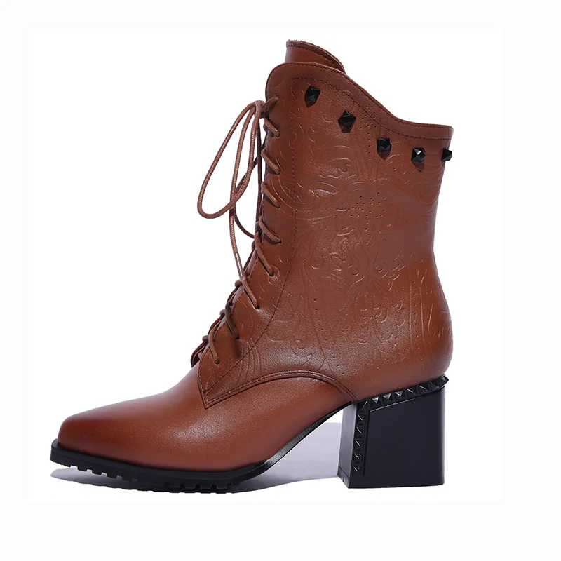 Женские ботильоны Phoentin с тиснением ботинки на шнуровке спереди боковой молнией