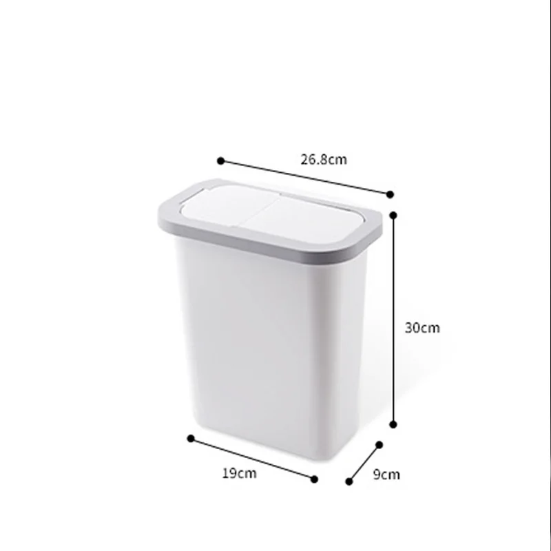 

Plastic Cabinet Door Hanging Trash Can Kitchen Wall-mounted Waste Baskets with Lid Rubbish Container Push-top Trash Garbage Bin