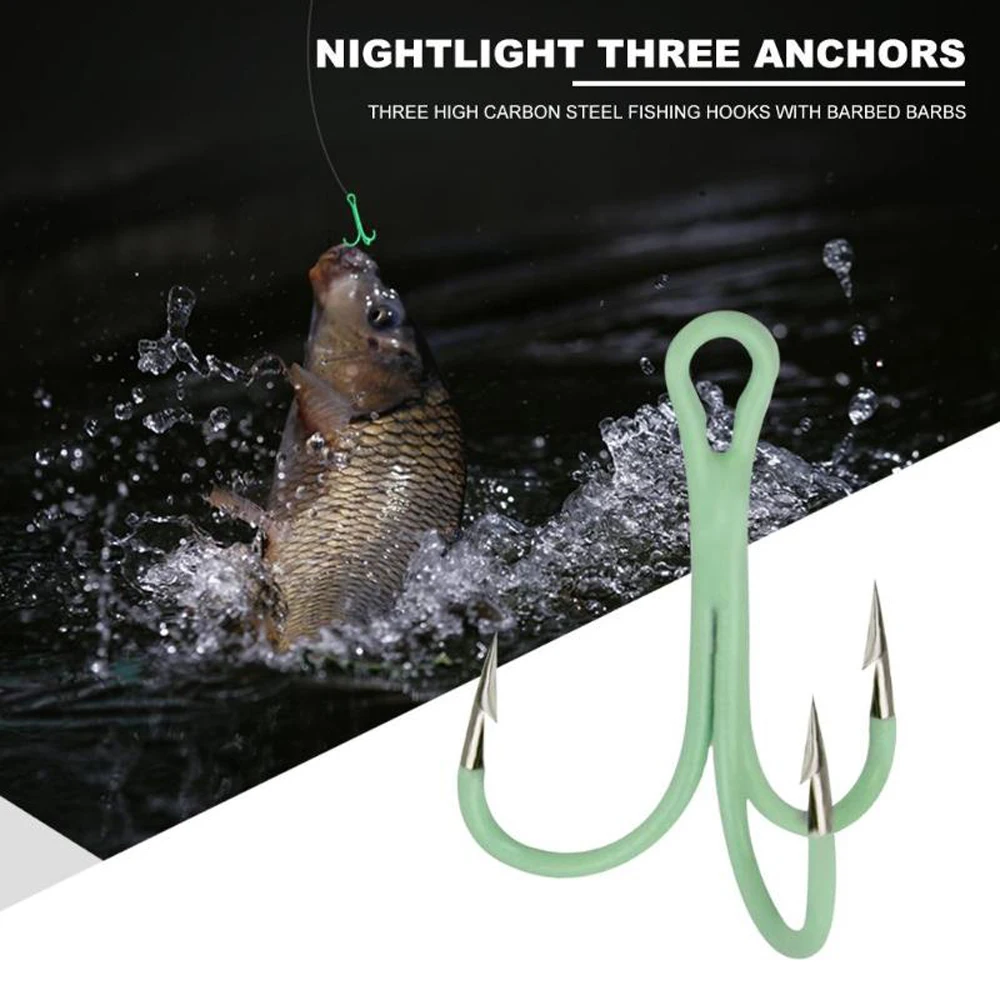 

10Pcs Luminous Fishing Hooks High Carbon Steel Fishhooks Barbed Fishing Accessories Supplies Lures Glow In Night 2# 4# 6# 8# 10#