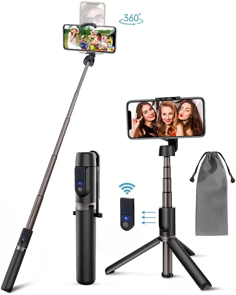 

Selfie Stick Tripod, 3 in 1 Mini Extendable Selfie Stick with Wireless Remote and Tripod Stand 360 ° Rotation for iPhone MAX XR