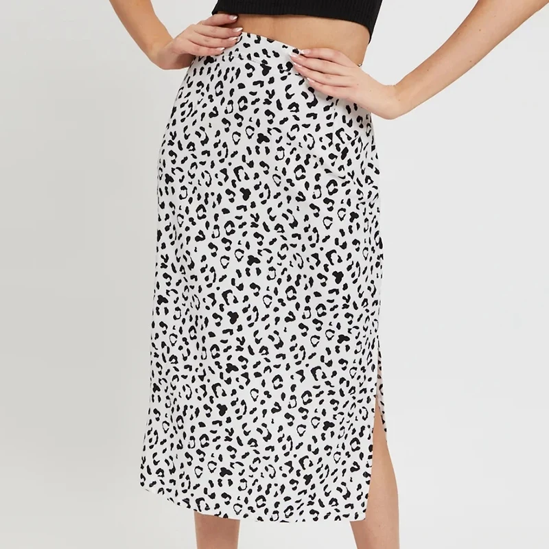 

Осенняя модная юбка на молнии, Женская винтажная юбка до середины икры с леопардовым принтом, Классическая длинная юбка с разрезом