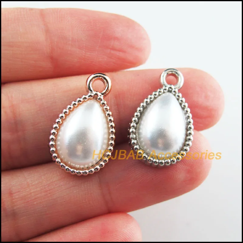 

30Pcs Retro Dull Silver Plated KC Gold Color White Acrylic Teardrop Charms Pendants 13x21mm