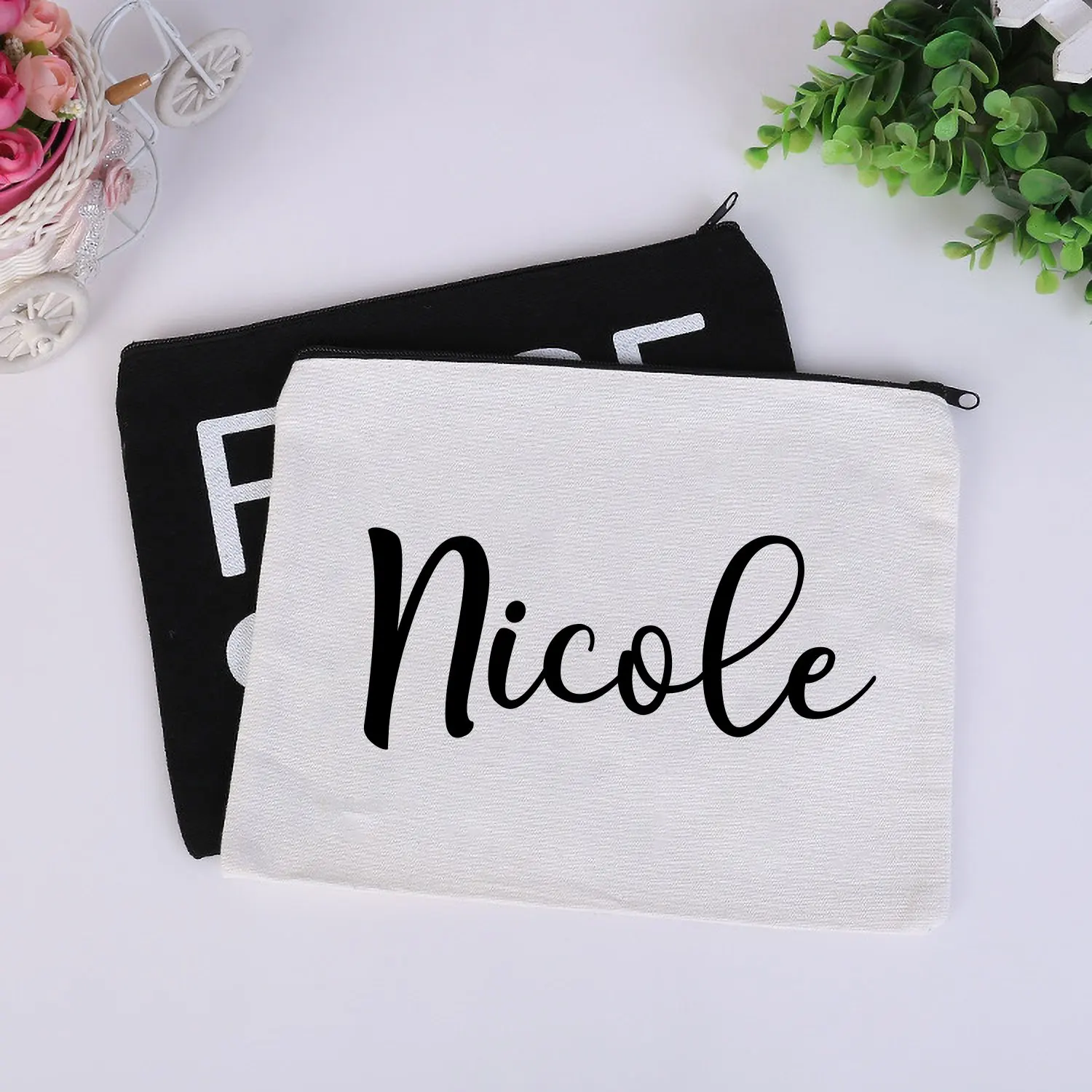 Косметичка из хлопчатобумажной ткани на молнии индивидуальный подарок с вашим