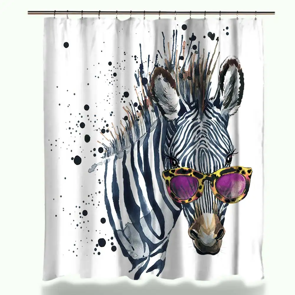 

Funny Zebra with Rose Glasses Fashion Waterproof Fabric Home Decor Shower Curtain Bathroom Curtains with 12 Hooks