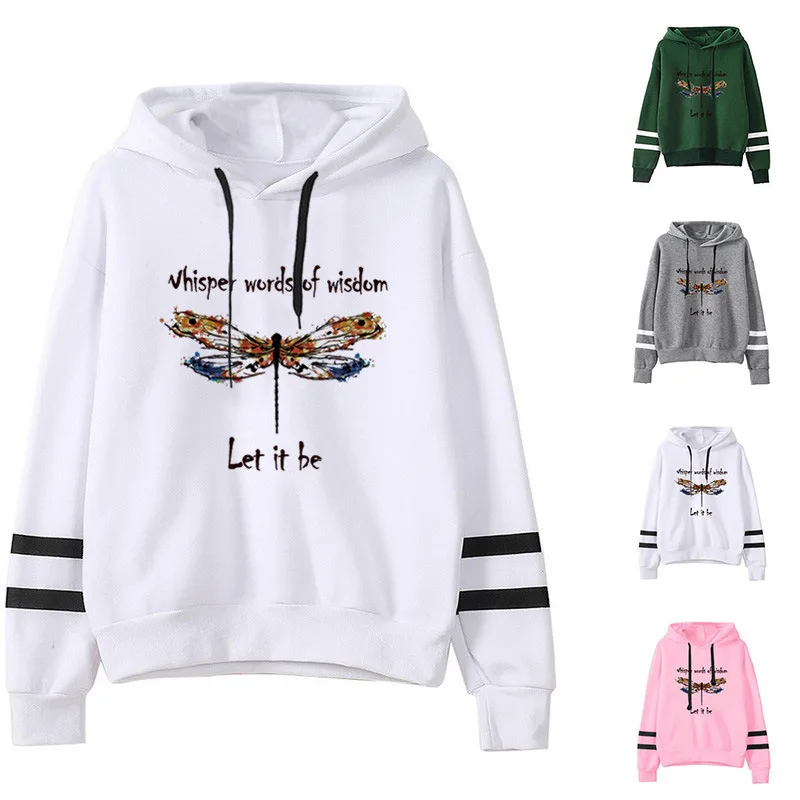 

Women Hoodie Whisper Words of Wisdom Printed Hoodies Women Double Striped Long Sleeve Fleece Sweatshirt with Hat Girls Pullovers