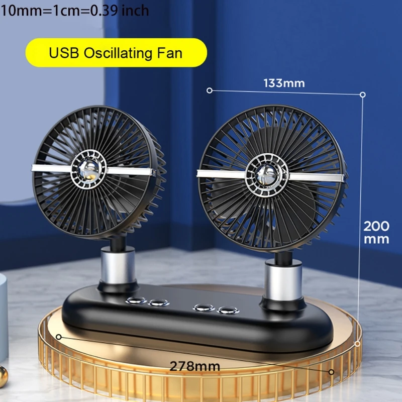 

Car Home USB Fan Auto 3 Speed Oscillating Cooling Fan 90 Rotatable Car Fan