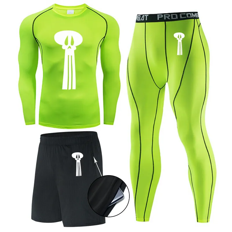 

Men Skull Compression underwear set MMA rashgard Suits Gym Tights Training Clothes Workout Jogging Sports Set Tracksuit For Men