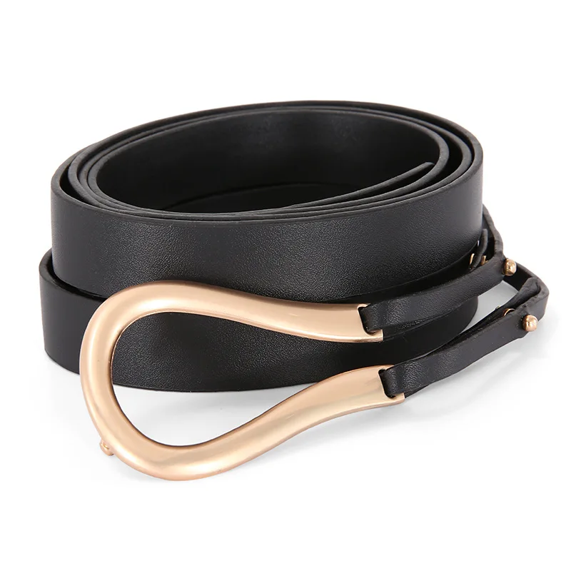 

Women Buckle PU Leather Belts 80cm Ins Style Punk Irregular Tube Horse's Hoof Shape Metal Buckle Double Waist Belt Decoration