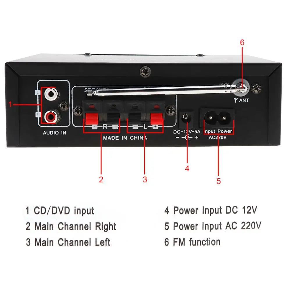 DC12V AC 220 В 110 в Bluetooth Авто Стерео усилитель мощности 2CH HiFi Цифровой аудио плеер Поддержка USB SD FM Радио DVD