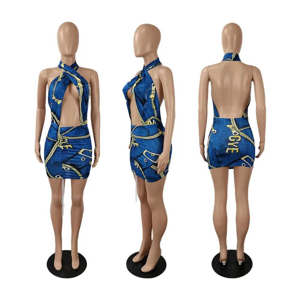 См. Несокрушимая Механическая поддельные джинсовые принт с низким вырезом на