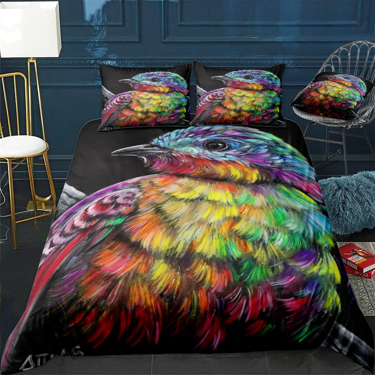 Цветное одеяло с птицами чехол подушкой 3 предмета Комплект постельного белья