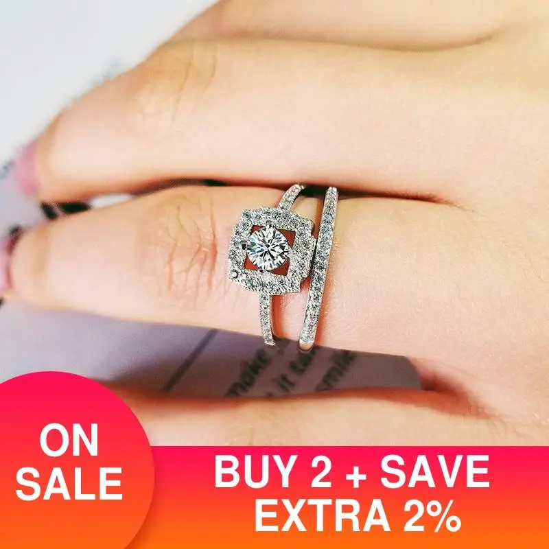 

2021 new luxury halo original 925 sterling silver wedding ring set for women lady anniversary gift jewelry wholesale R5165S