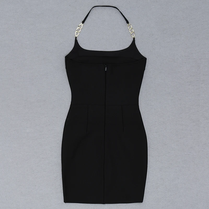 

2021 Black Chain Patchwork Halter Sexy Women Summer Casual Bodycon Mini Party Dress Femme Club Robe Backless Vestidos DH7391