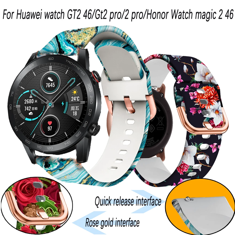 

Ремешок силиконовый для Huawei Honor Watch magic 2 46/GT/GT2 46/Gt2 pro, Повседневный, с принтом, 22 мм, быстрая установка