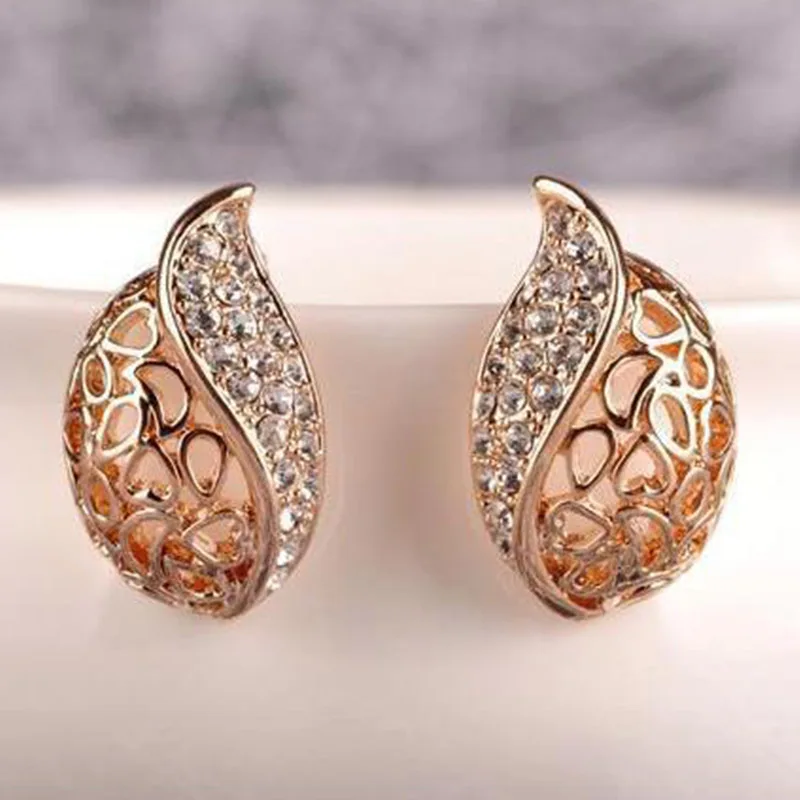 

Rhinestone Hot Popular Austrian Crystal Classic Hollow Leaf Dropshipping Earrings Fashion Jewelry Charm Women Lovely Gift