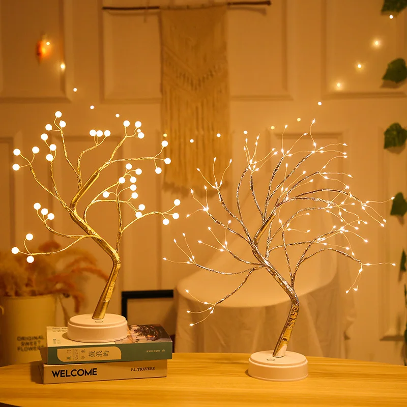 

LED Night Lights Mini Christmas Tree Copper Wire Garland Lamp for Home Kids Bedroom Decor Fairy Lights Luminary Holiday Lighting
