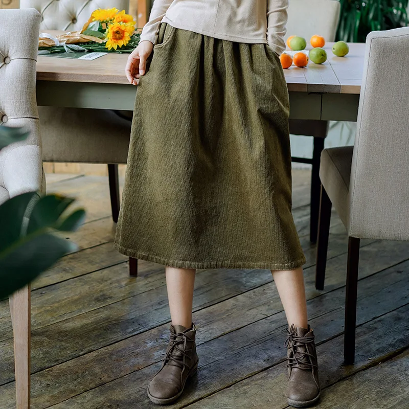 Юбка женская Вельветовая трапециевидная с высокой талией до середины икры |