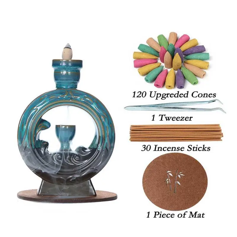 

American Style Incense Sticks Holder 120 Pcs Cones Smoke Waterfall Backflow Incense Burner Zen Home Decoration Porcelain Censer