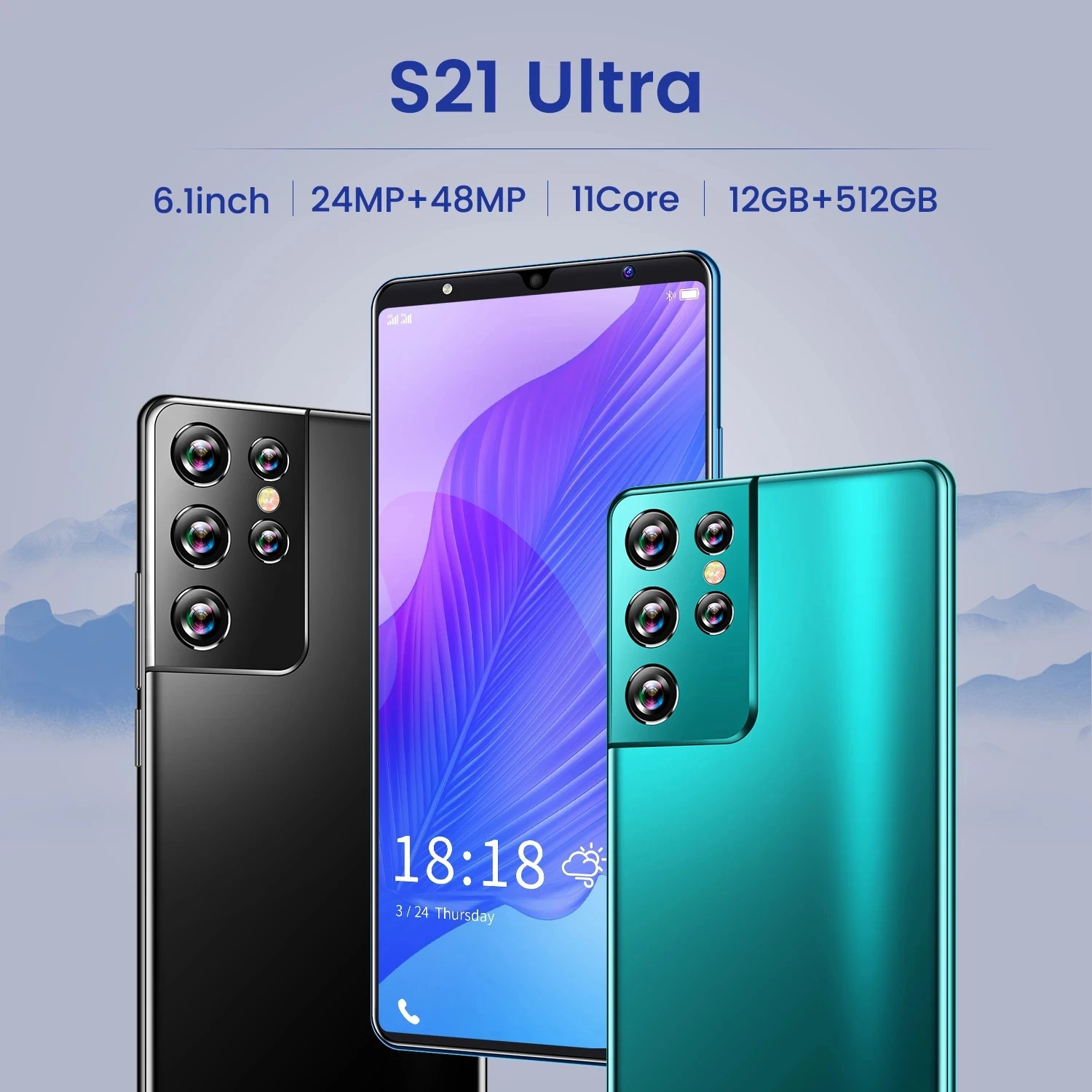 

S21 Ultra 6.1 Inch Smartphone HD Display 5000mAh Battery 12GB+512GB Global Original Android Phone Google GPS WiFi 5G Phone