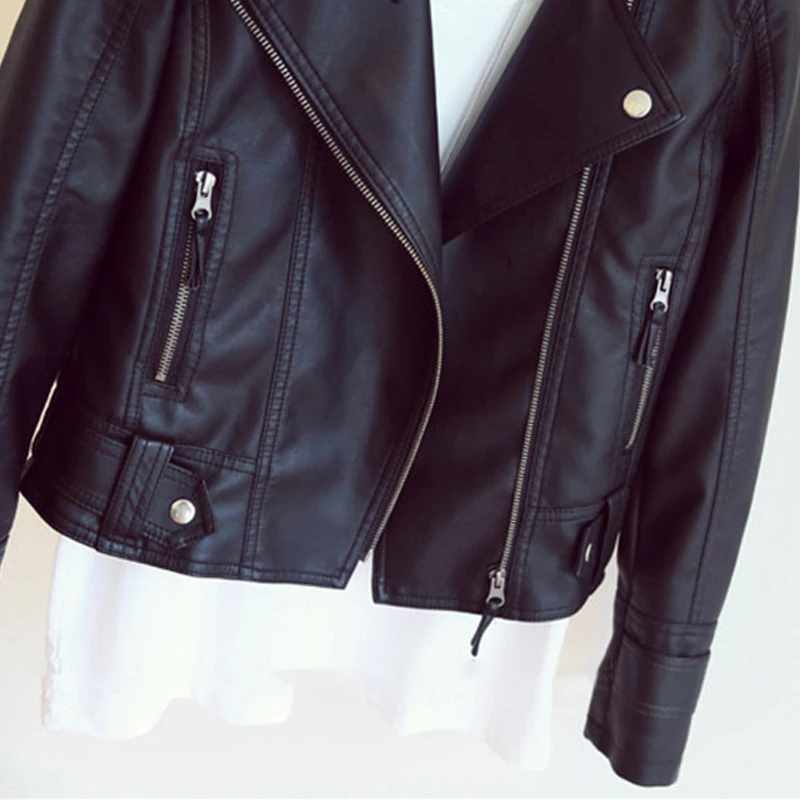 

Faux Leather Jacket Women 2019 Spring Autumn Female Loose PU Classic Moto Biker Jacket Lady Basic Coat Plus Size Outerwear