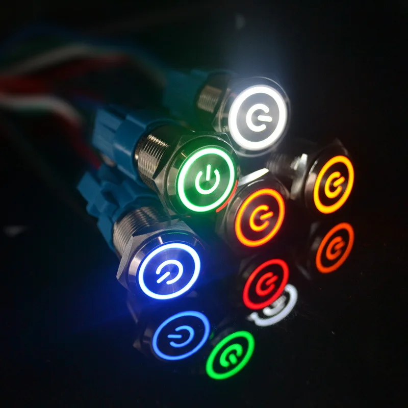 

Metal button switch 16MM waterproof with light self-locking button normally open normally closed car modification button switch