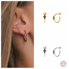 Серьги-кольца с крестом женские, из стерлингового серебра 925 пробы, С-образной формы, Роскошные вечерние ювелирные украшения для ушей 10 мм