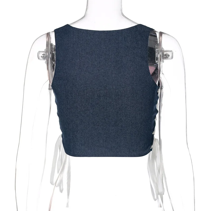 

Sexy Print Sleeveless Crop Top Streetwear 2021 Summer Women Patchwork Lace Camis Club Bandage Square Neck Tank Tops