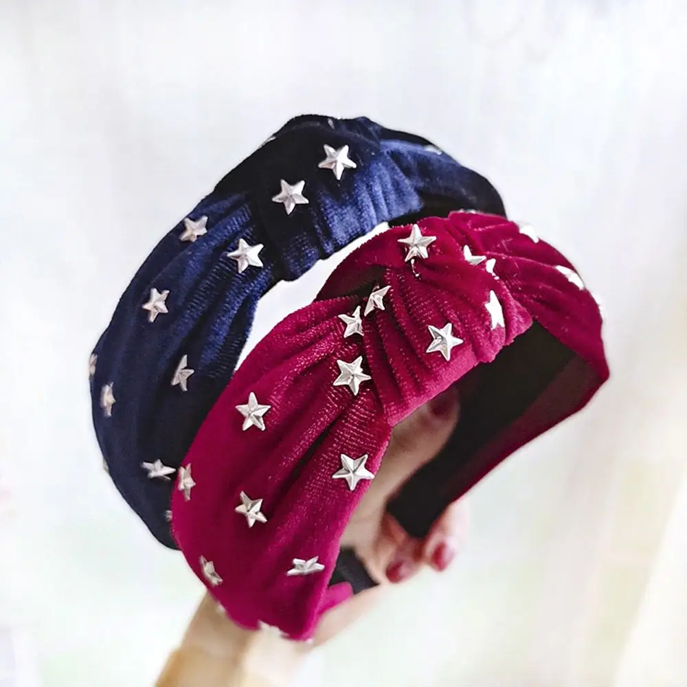 

1 Pcs Bohemian Vintage Star Stamping Velvet Hair Hoop Wide Knotted Headband for Women Fashion Headwear Hair Bows Accessories