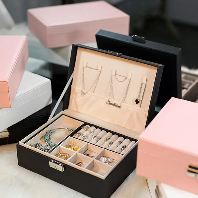 Новый дизайн шкатулка для украшений из искусственной кожи двухслойный