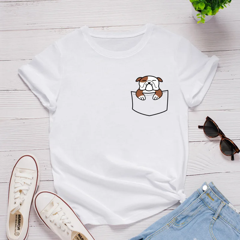 

S-5XL 100%Cotton Oversized Summer Women TShirt Plus Size Tee Lovely Dog Print Shirt Women Tops O Neck Short Sleeve TShirts Black