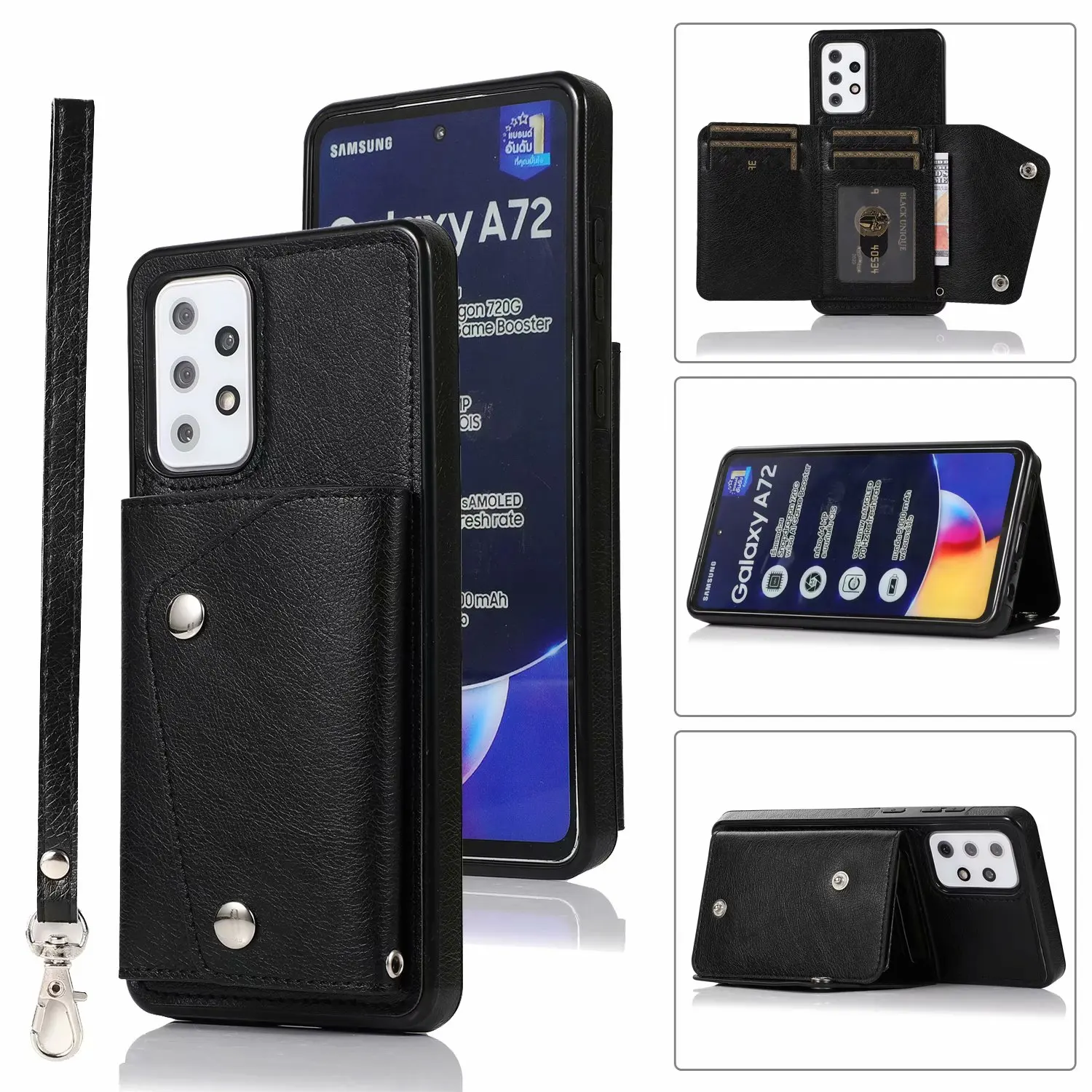 

Folio Wallet Case For Samsung A72 A52 A32 A71 A51 A50 A70 A81 A90 A91 Detachable Wrist Strp Premium PU Leather Cover Card Holder