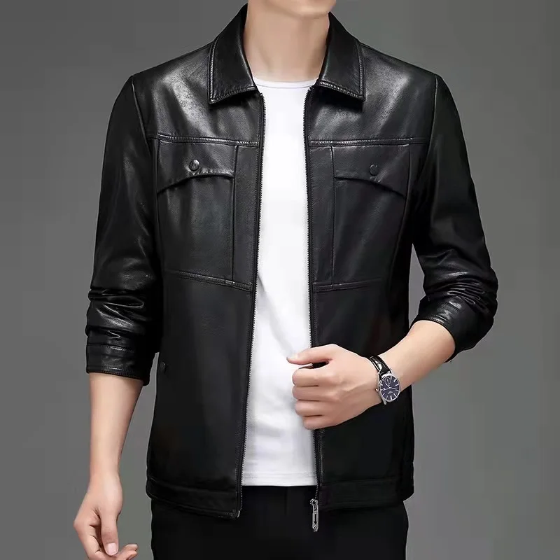 

FAKUNTN меховые S tyleLong рукава Карманы PU кожаные куртки для мужчин спортивные мужские кожаные пальто