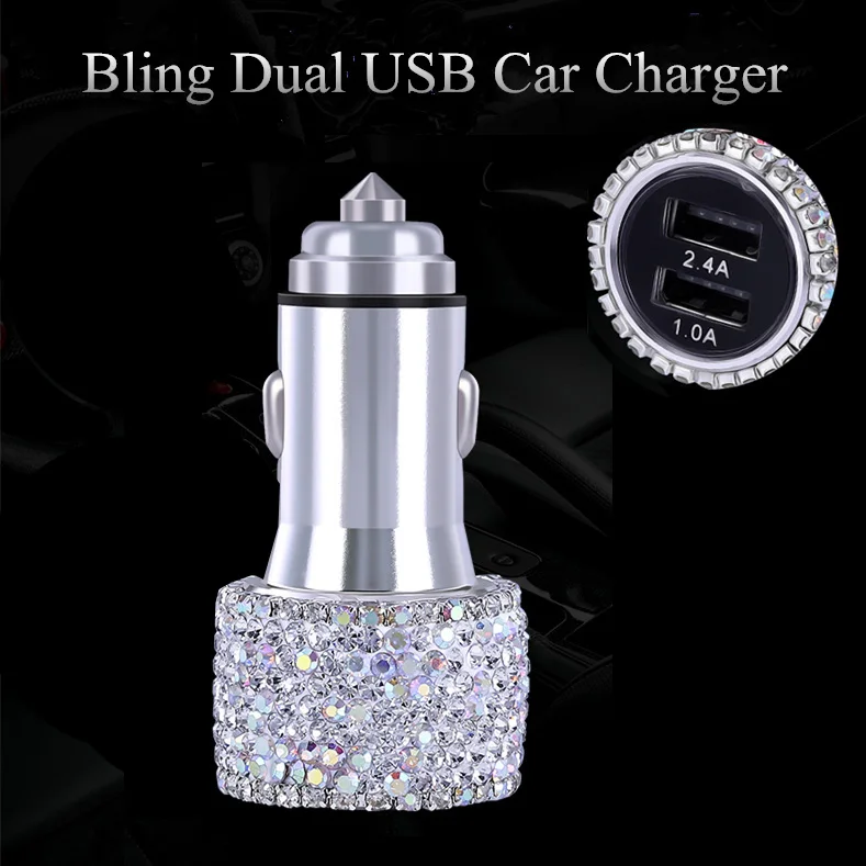Usb car charger Блестящий хрустальный орнамент, подвеска для автомобиля, стразы для женщин и девочек, пепельница для автомобиля, держатель для телефона, чехол на руль, алмазная коробка для салфеток в автомобиле - Название цвета: Usb car charger