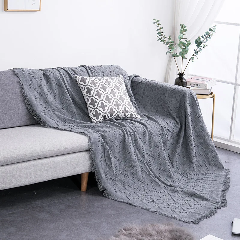

Solid Color GreyThrow Blanket For Sofa cover Towel Knitted Nap Blanket With Tassels Tablecloth Tapestry Home Bed Decoration