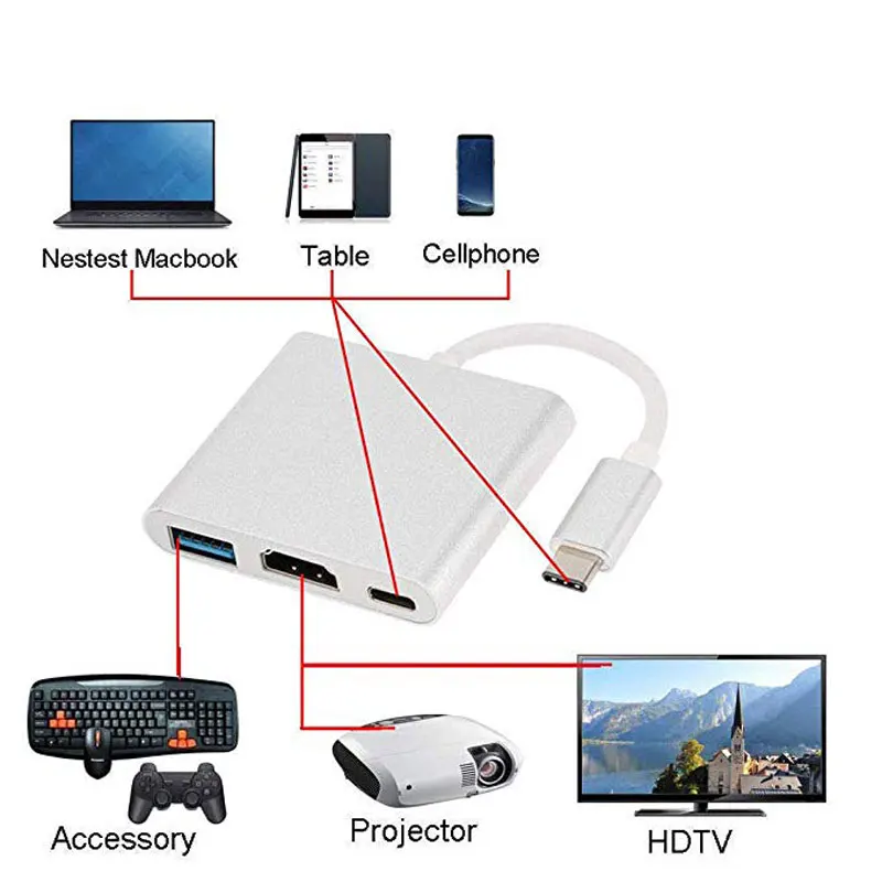 Концентратор USB Type-C на HDMI совместимый с Macbook Pro/Air Thunderbolt 3 концентратор 0 порт USB-C