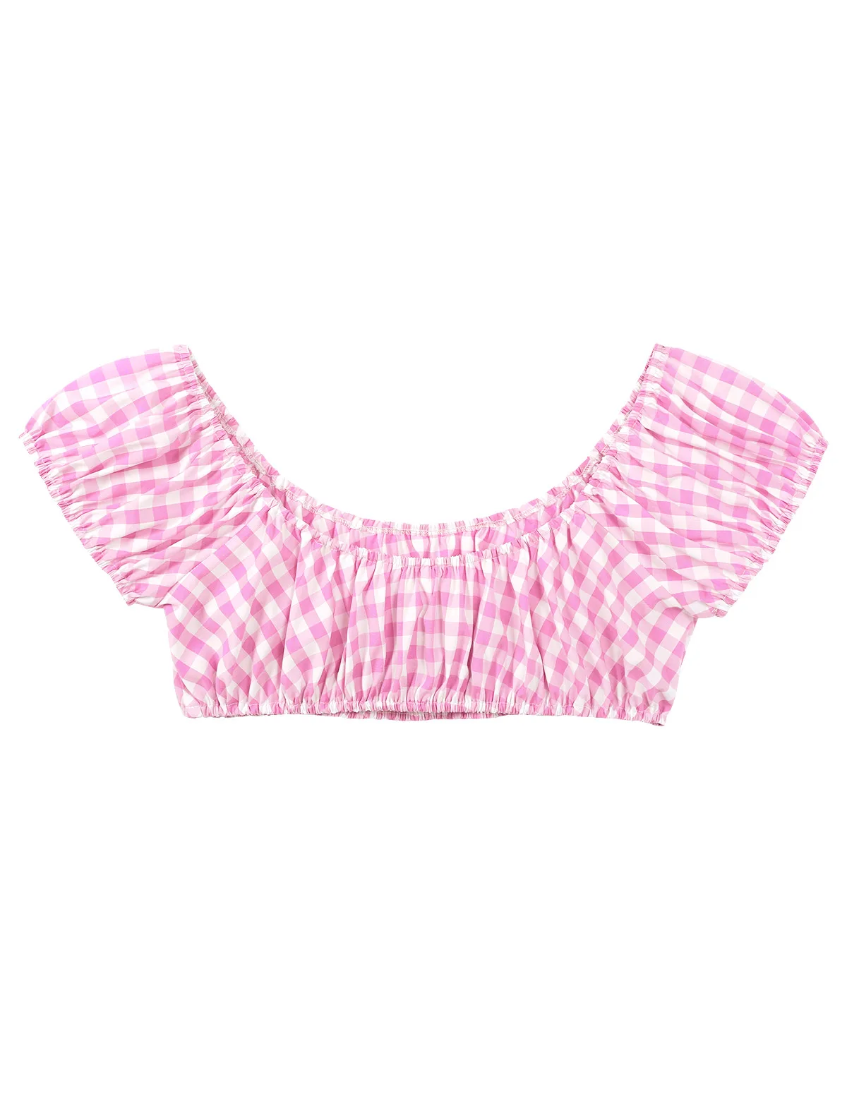 Mens Sissy Cross Dresser Gay Male Costumes Square Necklne Short Sleeves Elastic Gingham Plaid Crop Tops Role Parties Clubwear |