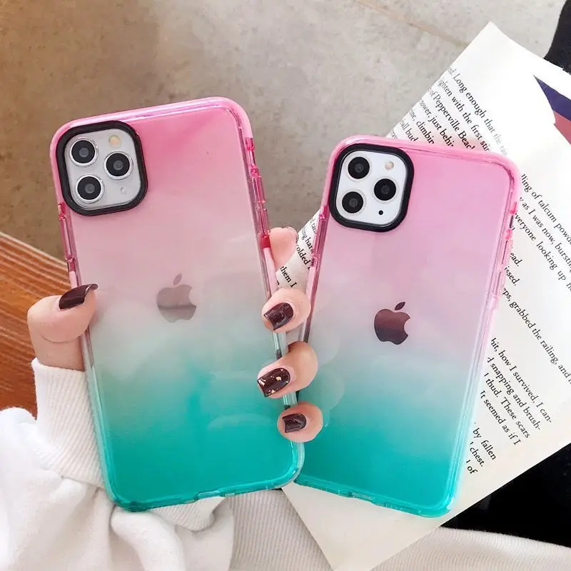 Градиентный Прозрачный чехол для телефона iPhone 12 11 Pro Max XR XS X 8 7 Plus мини Мягкий ТПУ