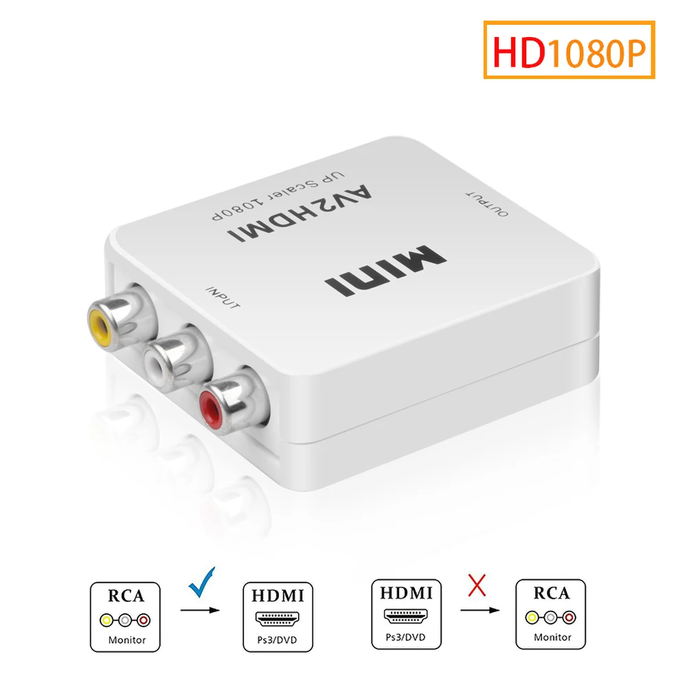 Преобразователь сигнала с AV на HDMI AV2HDMI RCA 1080P поддержка NTSC PAL выход для ТВ VHS VCR DVD|av to