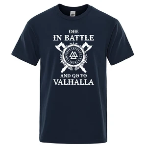 Футболка мужская с принтом Vikings, брендовая тенниска в стиле хип-хоп, с надписью Die In Battle And Go To Valhalla, 3XL, лето размера плюс