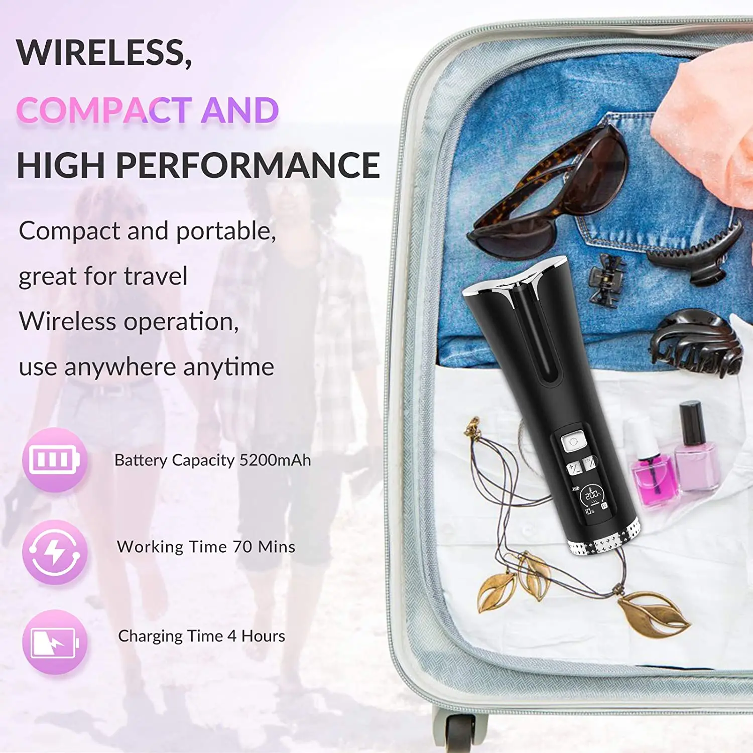 Automatic Curling Iron Cordless Hair Curler Auto Rotating Ceramic Rechargeable USB Waver Tongs Wand | Красота и здоровье