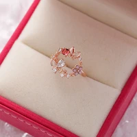 love opening ring female jewelry koreas new exquisite crystal flower ring fashion temperament sweet versatile