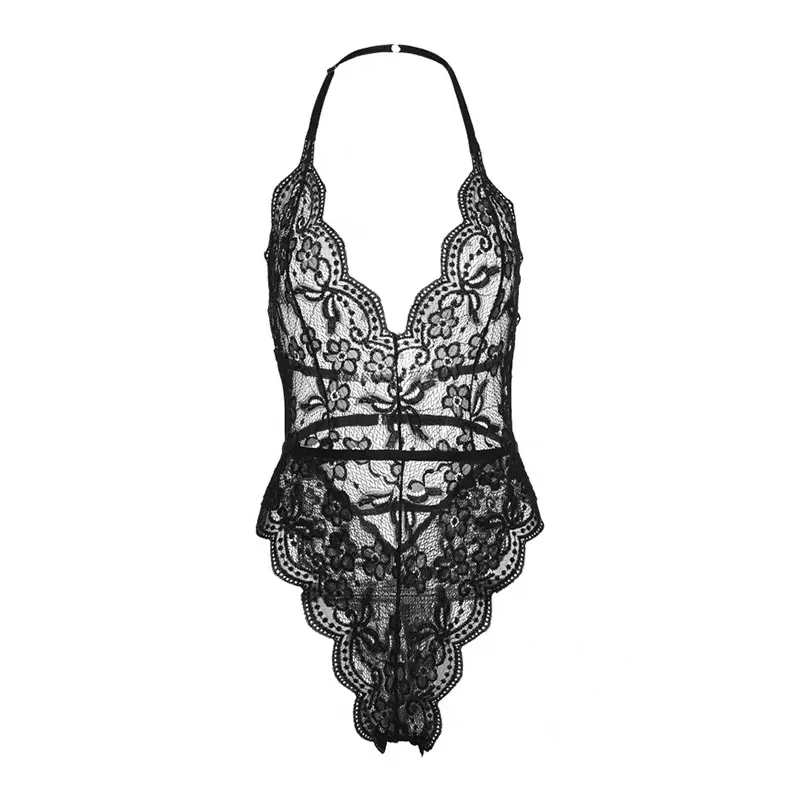 

Ladies Simple Sexy Halter Neck Halter Concealed Buckle Underwear Lace Triangle One-piece Fashion Role-playing Suit