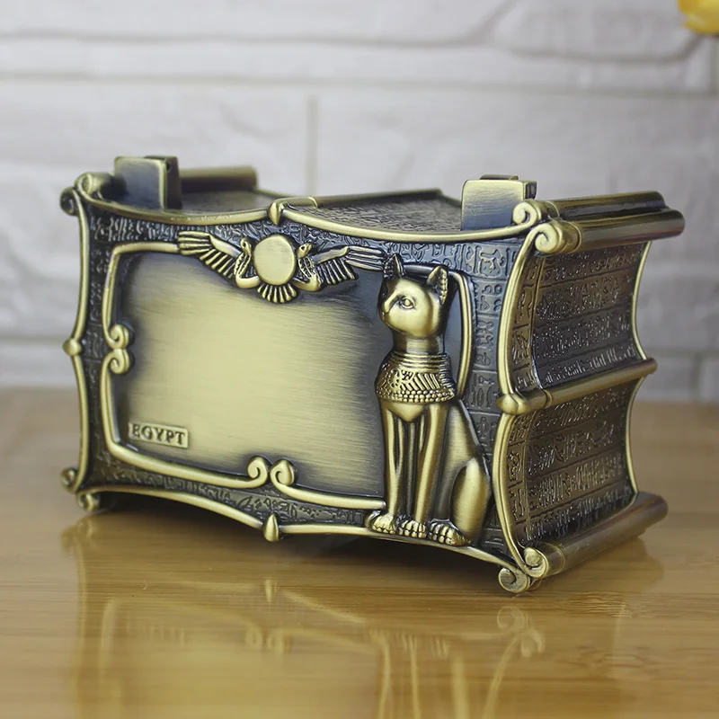 

New! Vintage Egypt Bastet Cat Anubis Jewelry Box Gift Storage Case Home Metal Art Craft Decoration Organizer Casket Chest
