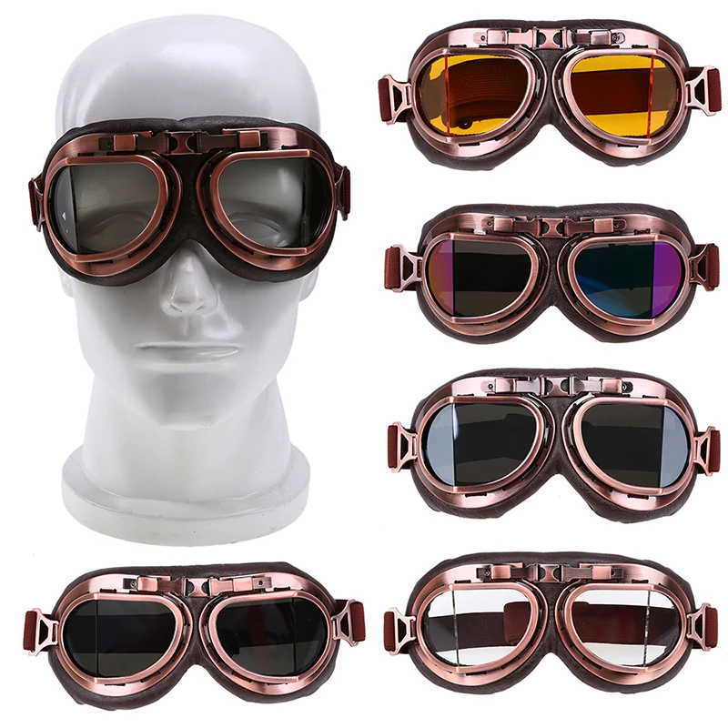 

POSSBAY Retro Motorcycle Goggles Glasses Cafe Racer Moto Classic for Harley Pilot Steampunk ATV Outdoor Sports Copper Helmet