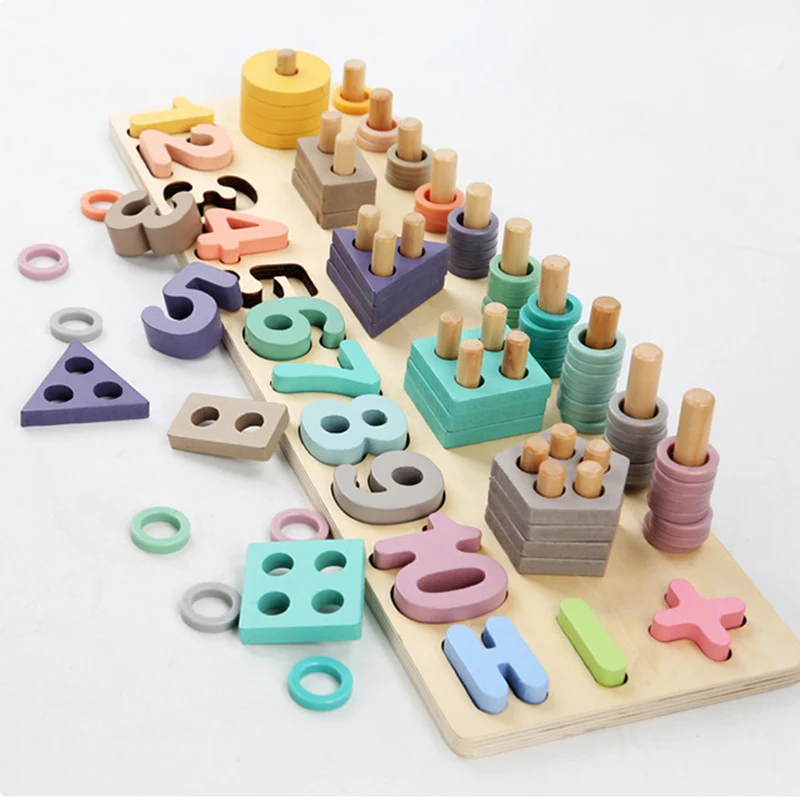 

Montessori Educational Wooden Toys Children Busy Board Math Fishing Kid's Wooden Preschool Montessori Toy Counting Geometry 2Y+