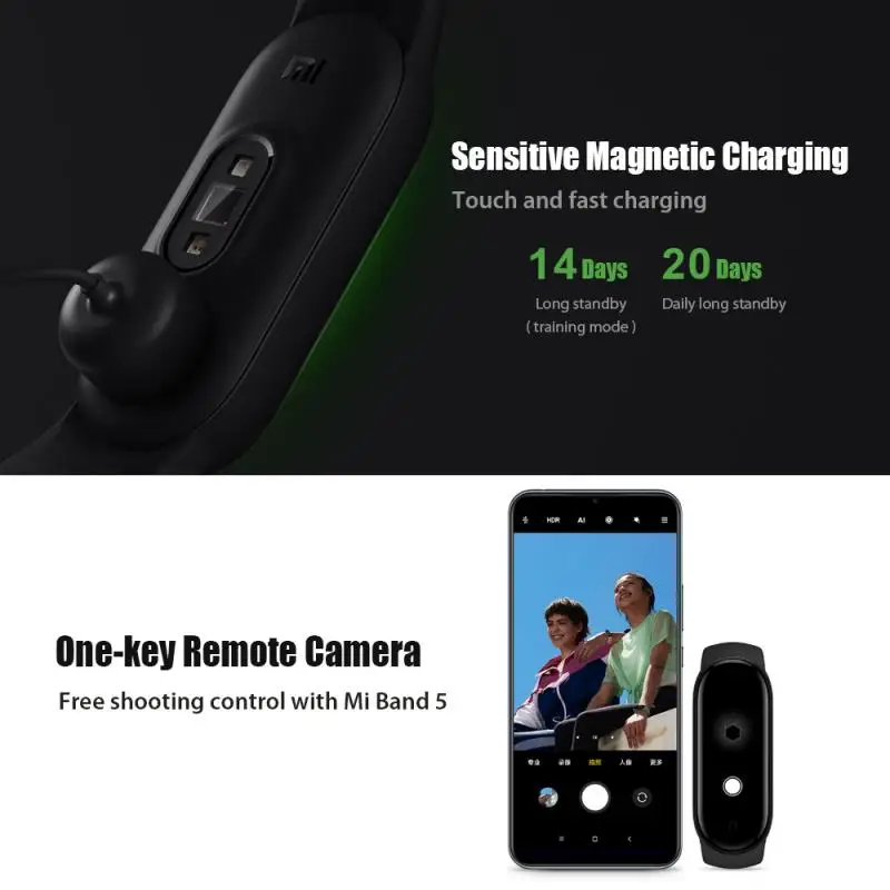 Оригинальный Смарт браслет Xiaomi Mi Band 5 цветной дисплей AMOLED 1 дюйма пульсометр