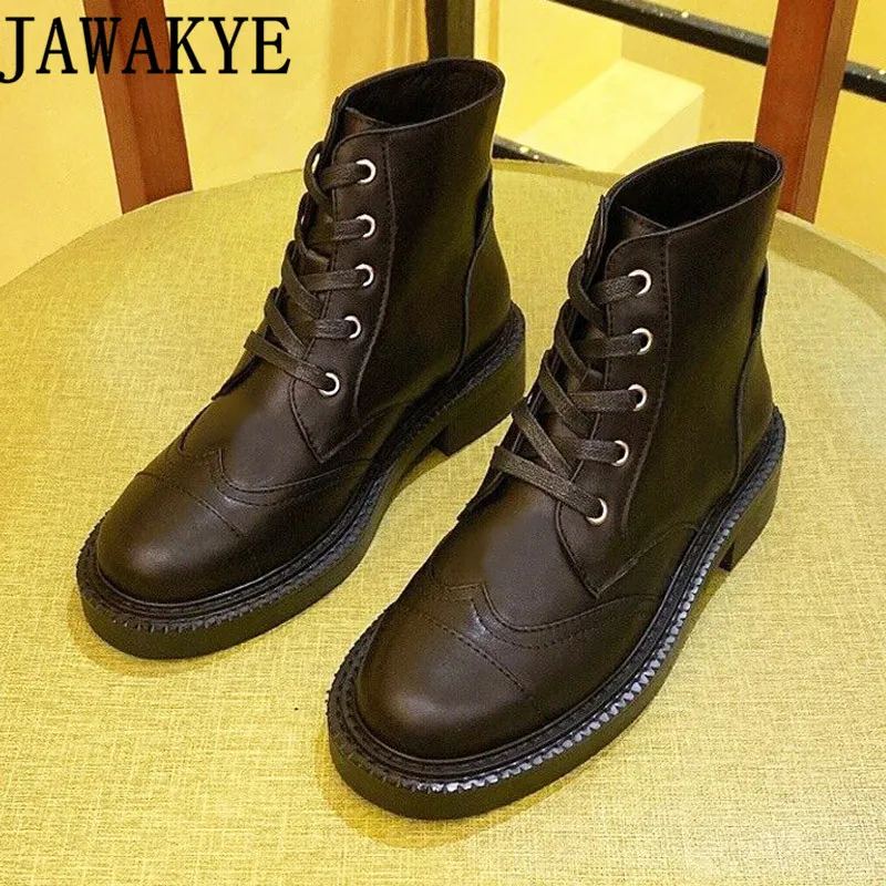 

New Classic Lace-up Martin Boots for Woman Real Leather Ankle Boots Winter Luxury Brand Boots Black Short boots Botas mujer
