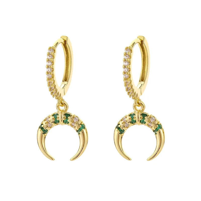 Foxanry Prevent Allergy 925 Sterling Silver Hoop Earrings for Women Trendy Elegant Vintage Moon Zircon Bride Jewelry Ear Buckle | Украшения