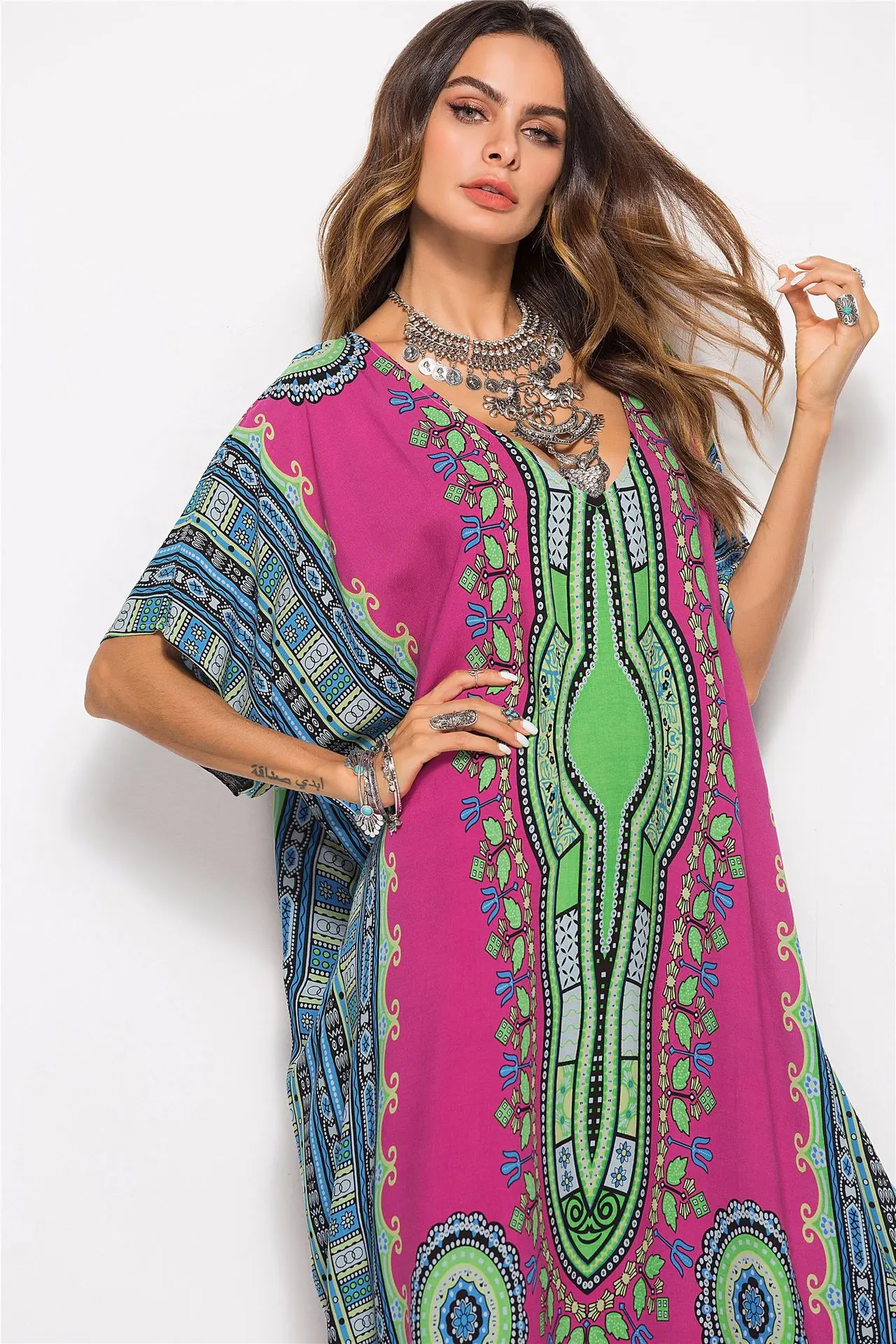 

ZQLZ Women Summer Dress Boho Print Maxi Slip Loose Dress Ladies Elegant Plus Size Party Dress Beach Holiday Sexy Dress Vestidos