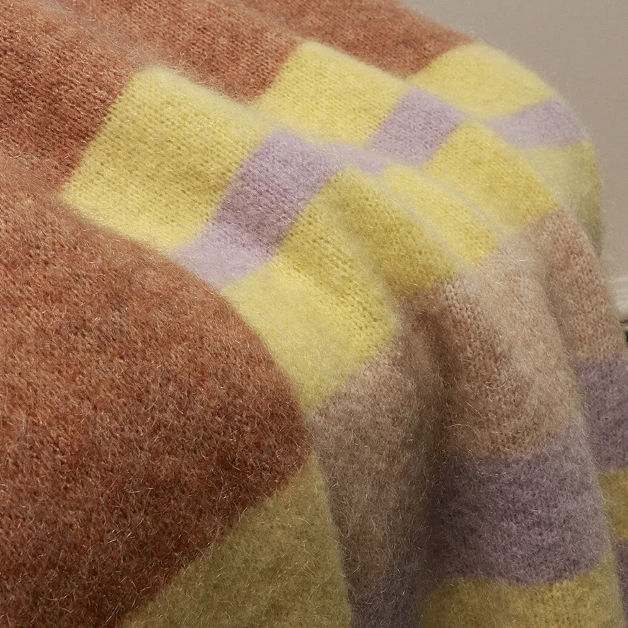 Женский мохеровый свитер CAMIA Свободный пуловер в радужную полоску с круглым